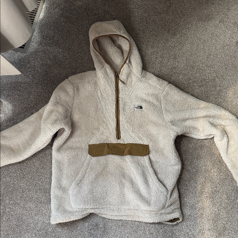 North face Cream Sherpa Hoodie with Brown Accents